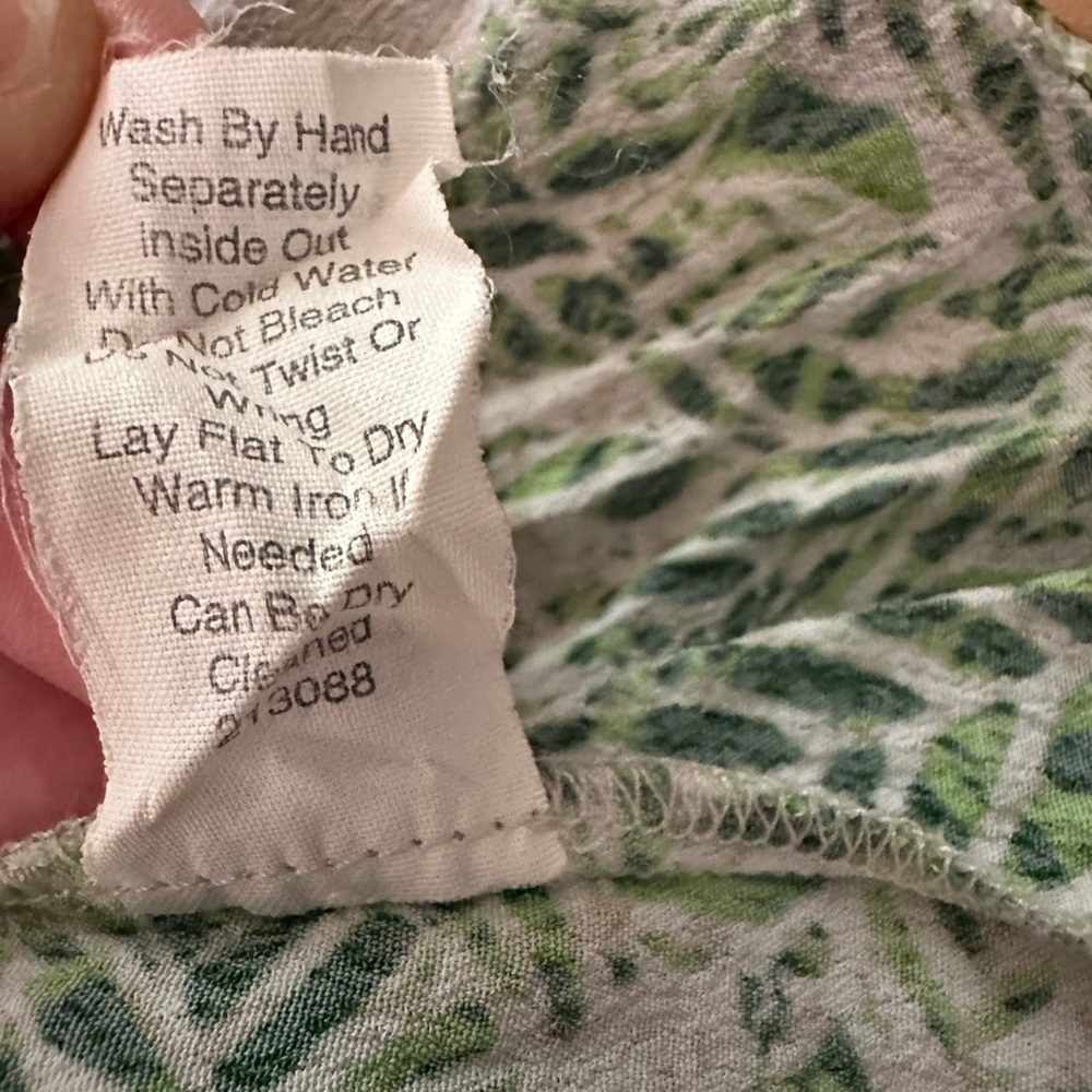 🌺 2/$20 Cabi Faux Wrap Dress M 280 Green Leaf Print 3/4 Sleeve Multicolor - Picture 5 of 8